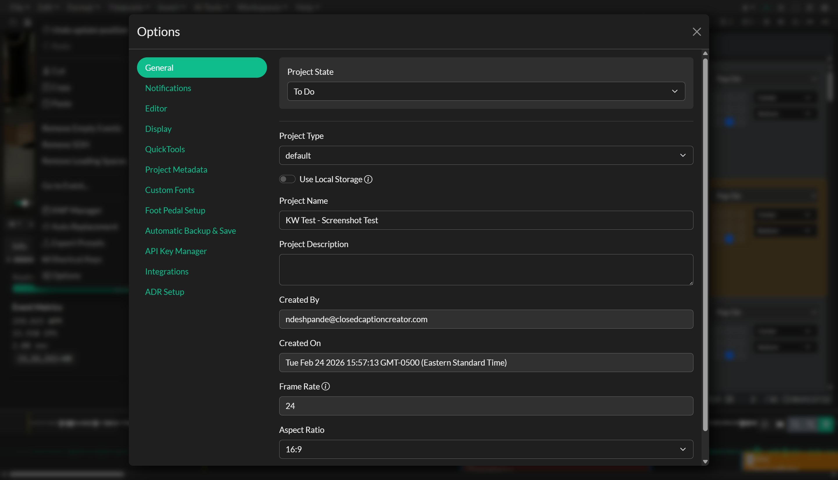 General options tab in Options